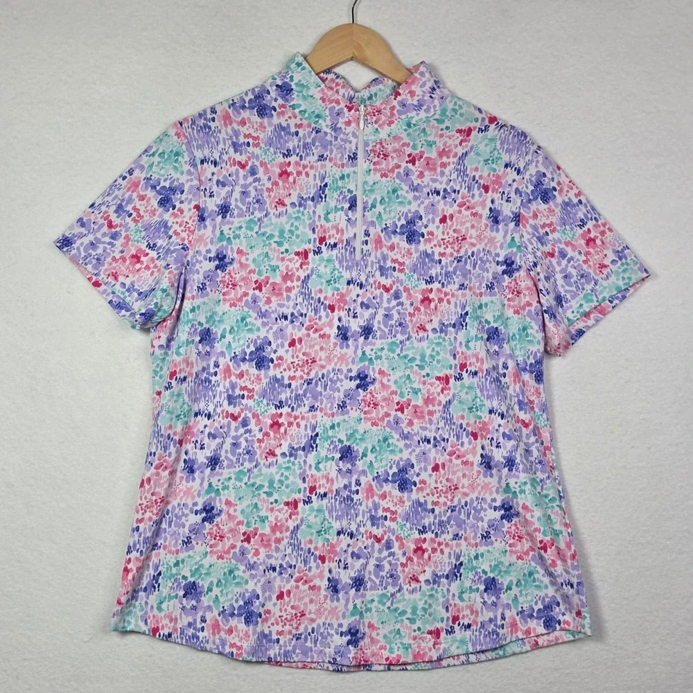 IBKUL Womens Size XL Quarter Zip Mock Neck Golf Tennis Shirt Pink Purple
